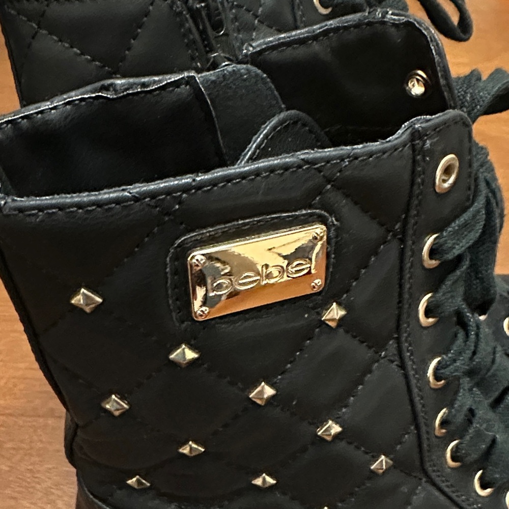 Bebe Black Quilted Boots with Gold Studs - Picture 2 of 13